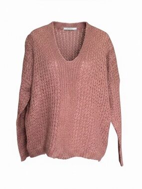 Poof Apparel Knit Sweater Medium M Mauve Rose Pink Pullover V Neck Slouchy Top‎